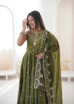 FANCY ROMAN SILK EMBROIDERY SEQUENCE WORK GOWN BOTTOM WITH DUPATTA WEDDING WEAR WHOLESALE PRICE ETHNIC GARMENT (3)