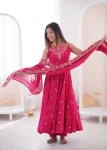 FANCY ROMAN SILK EMBROIDERY SEQUENCE WORK GOWN BOTTOM WITH DUPATTA WEDDING WEAR WHOLESALE PRICE ETHNIC GARMENT (2)