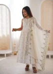 FANCY ROMAN SILK EMBROIDERY SEQUENCE WORK GOWN BOTTOM WITH DUPATTA WHITE