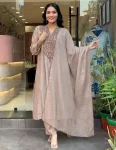 FANCY ROMAN SILK EMBROIDERY WORK TOP BOTTOM WITH DUPATTA CREAM