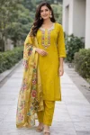 FANCY ROMAN SILK HAND EMBROIDERY, ZARI WEAVING WORK TOP BOTTOM WITH DUPATTA YELLOW