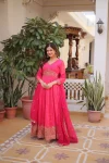 FANCY RUSSIAN SILK DIGITAL PRINTED WITH EMBROIDERY ZARI SEQUENCE WORK GOWN WITH DUPATTA PINK