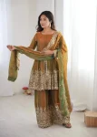 FANCY SATIN SILK EMBROIDERY SEQUENCE WITH REAL MIRROR WORK TOP PALAZZO WITH DUPATTA MEHNDI