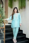 FANCY SHIMMER SILK EMBROIDERY SEQUENCE WORK TOP PENT SET FESTIVE WEAR WHOLESALE PRICE ETHNIC GARMENT (10)