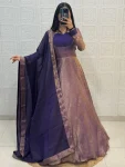 FANCY SHIMMER SILK PLAIN GOWN WITH FOUR SIDE LACE BORDER WORK DUPATTA PURPLE