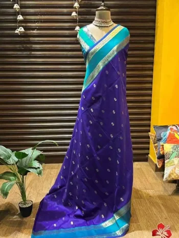 FANCY SILK COPPER ZARI WOVEN WORK RICH ZARI WOVEN PALLU WORK SAREE WITH UNSTITCHED BLOUSE PURPLE