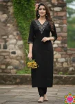 FANCY SLUB COTTON CODING DORI EMBROIDERY  WORK ONLY KURTI BLACK