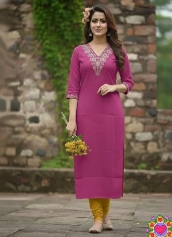 FANCY SLUB COTTON CODING DORI EMBROIDERY  WORK ONLY KURTI PINK