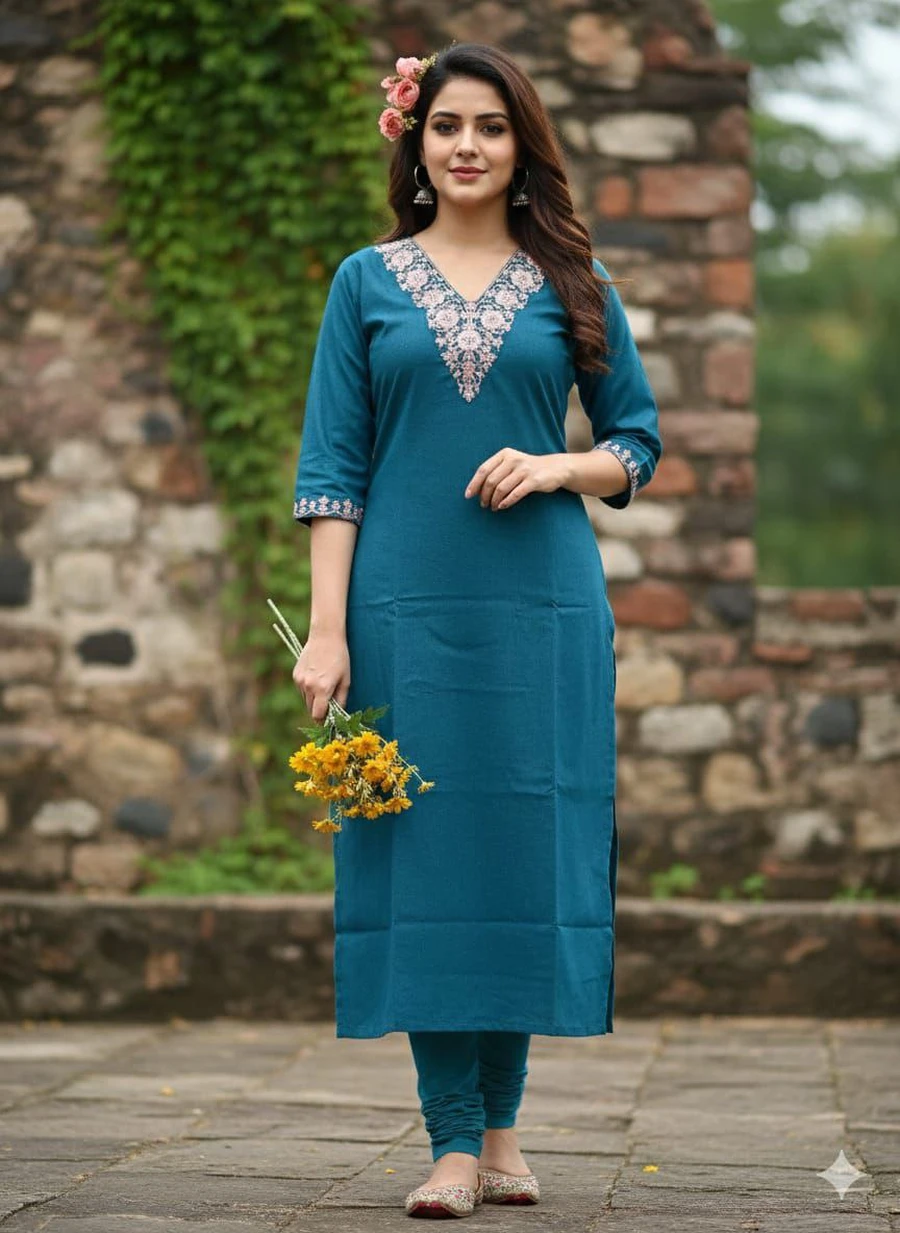 FANCY SLUB COTTON CODING DORI EMBROIDERY WORK ONLY KURTI DAILY WEAR WHOLESALE PRICE ETHNIC GARMENT (4)
