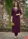 FANCY SLUB COTTON CODING DORI EMBROIDERY  WORK ONLY KURTI WINE