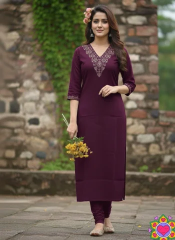 FANCY SLUB COTTON CODING DORI EMBROIDERY  WORK ONLY KURTI WINE