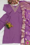 FANCY SLUB COTTON CUT PASTE EMBROIDERY WORK TOP BOTTOM WITH DUPATTA FESTIVE WEAR WHOLESALE PRICE ETHNIC GARMENT (21)