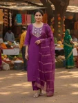 FANCY SLUB COTTON EMBROIDERY WORK TOP BOTTOM WITH DUPATTA WINE