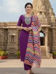 FANCY SLUB COTTON EMBROIDERY WORK TOP BOTTOM WITH DUPATTA WINE