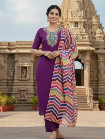 FANCY SLUB COTTON EMBROIDERY WORK  TOP BOTTOM WITH DUPATTA WINE