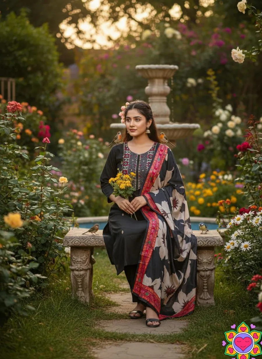 FANCY SLUB COTTON PRINT WORK TOP BOTTOM WITH DUPATTA FESTIVE WEAR WHOLESALE PRICE ETHNIC GARMENT (8)
