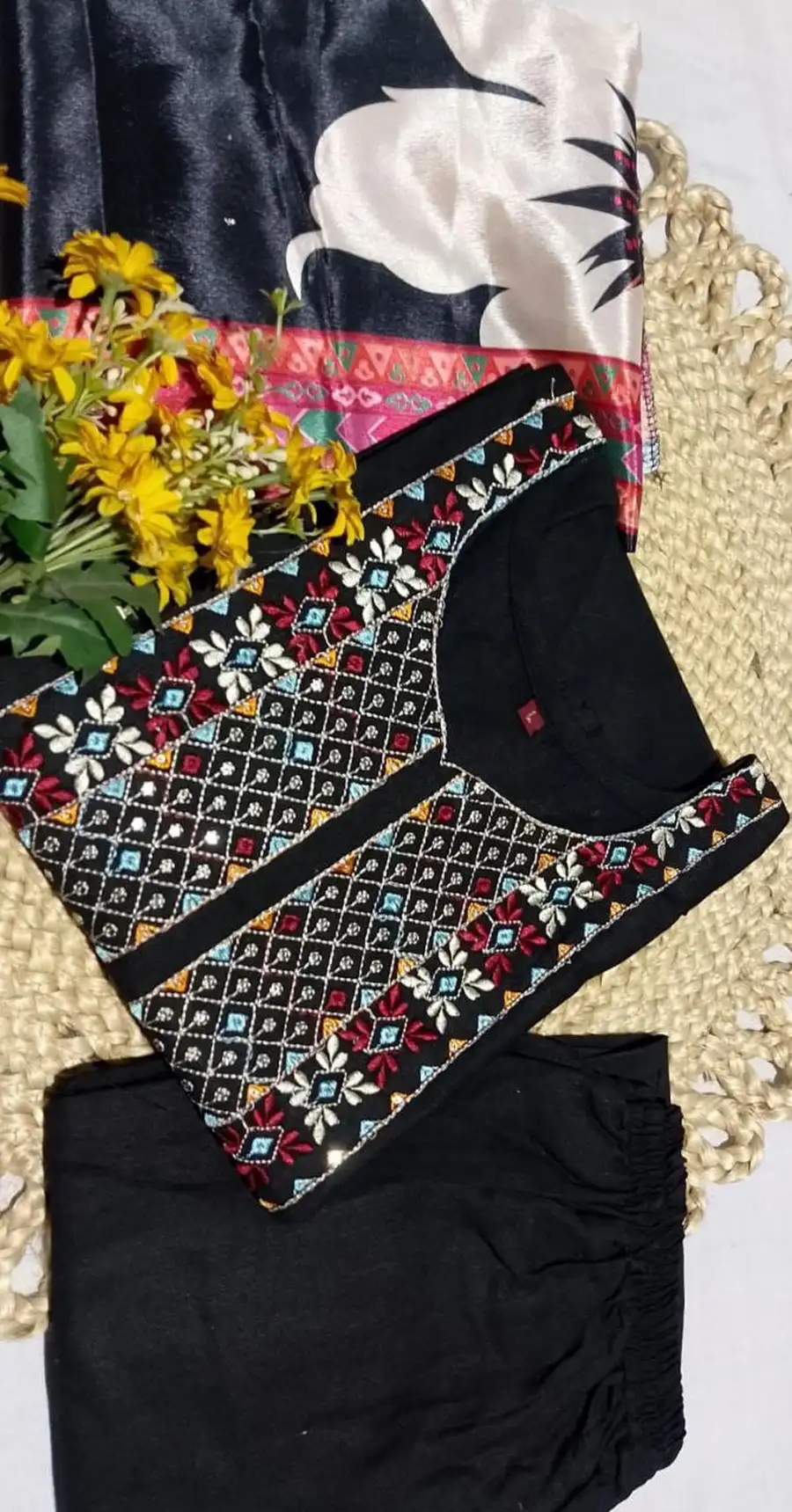 FANCY SLUB COTTON PRINT WORK TOP BOTTOM WITH DUPATTA FESTIVE WEAR WHOLESALE PRICE ETHNIC GARMENT (9)