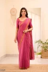 FANCY SOUTH COTTON PLAIN BODY WITH CONTRAST WAVING BORDER WORK SAREE WITH UNSTITCHED BLOUSE BABY PINK