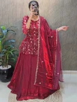 FANCY SPACE SILK MAGGAM SEQUENCE WORK LEHENGA PEPLUM TOP AND DUPATTA RANI
