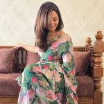 FANCY TABBY SILK FLORAL PRINT WITH CUTDANA AND PEARLS HANDWORK SAREE WITH UNSTITCHED BLOUSE GREEN