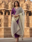 FANCY TAPETA SILK EMBROIDERY WORK TOP BOTTOM WITH DUPATTA PURPLE