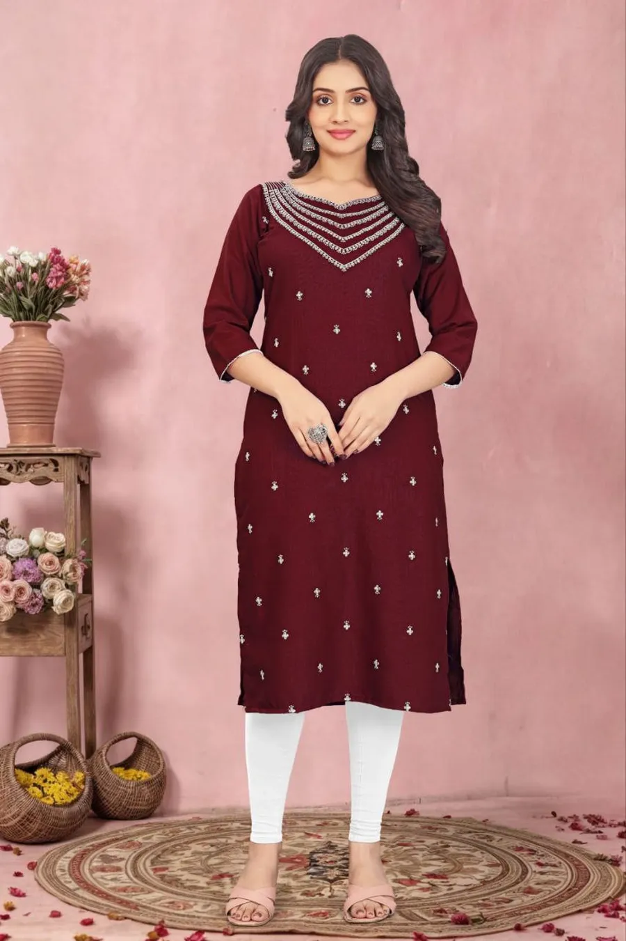 FANCY TESLA COTTON EMBROIDERY WORK KURTI FESTIVE WEAR WHOLESALE PRICE ETHNIC GARMENT (18)