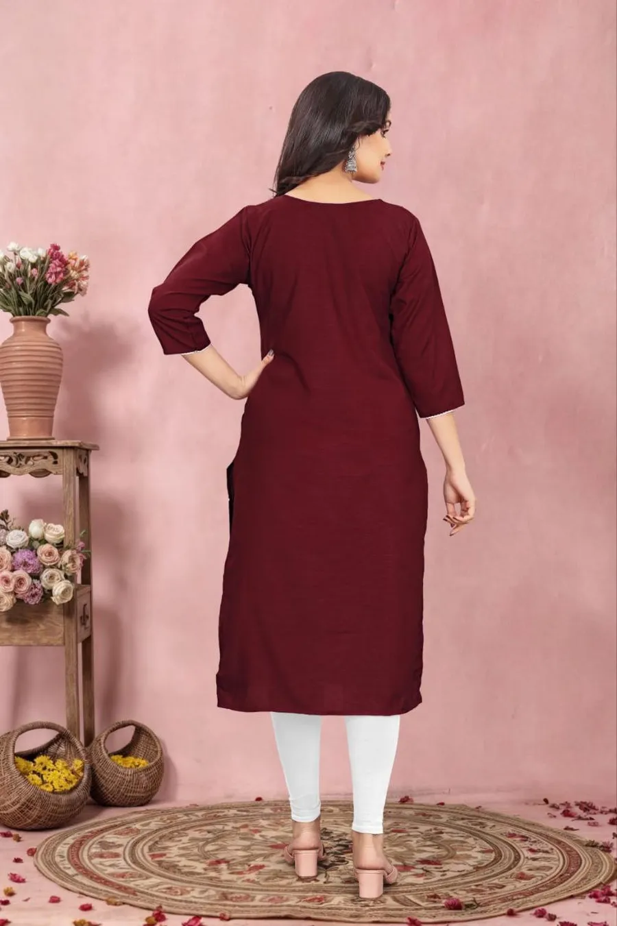 FANCY TESLA COTTON EMBROIDERY WORK KURTI FESTIVE WEAR WHOLESALE PRICE ETHNIC GARMENT (19)