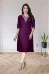 FANCY TESLA COTTON EMBROIDERY WORK ONLY KURTI PURPLE