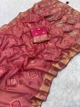 FANCY TISSUE JACQUARD ZARKAN WORK WITH PIPING & TASSELS WORK SAREE WITH UNSTITCHED BLOUSE RANI