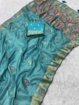 FANCY TISSUE JACQUARD ZARKAN WORK WITH PIPING & TASSELS WORK SAREE WITH UNSTITCHED BLOUSE SKY