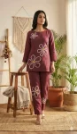 FANCY VETICAN KHADI MUNDI WORK CO-ORD SET WINE