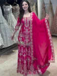 FANCY VICHITRA SILK EMBROIDERY 5 MM SEQUENCE WORK TOP PALAZZO WITH DUPATTA PINK