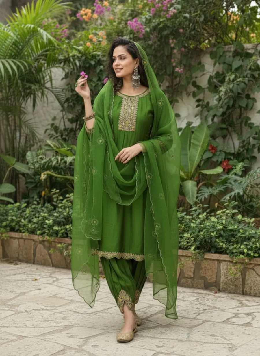FANCY VICHITRA SILK EMBROIDERY WORK TOP DHOTI PENT WITH DUPATTA FESTIVE WEAR WHOLESALE PRICE ETHNIC GARMENT (6)