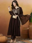 FANCY VICHITRA SILK SEQUENCE CODING EMBROIDERY WORK TOP BOTTOM WITH DUPATTA BROWN