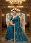 FANCY VICHITRA SILK SEQUENCE EMBROIDERED CONTRAST PALLU WORK SAREE WITH UNSTITCHED BLOUSE WEDDING WEAR WHOLESALE PRICE ETHNIC GARMENT (9)