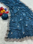 FANCY VICHITRA SILK SEQUENCE EMBROIDERED CONTRAST PALLU WORK SAREE WITH UNSTITCHED BLOUSE WEDDING WEAR WHOLESALE PRICE ETHNIC GARMENT (9)
