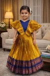 LATEST LICHI SILK JACQUARD WORK BORDER KID'S LEHENGA CHOLI MUSTARD