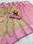 MODERN BANARASI SILK FLOWERS AND MINA & ZARI WEAVING PALLU WITH ZARI WEAVING BORDER WORK SAREE WITH UNSTITCHED BLOUSE CREAM