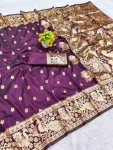MODERN BANARASI SILK SELF WEAVING & ZARI WEAVING RICH PALLU WITH BORDER WORK SAREE WITH UNSTITCHED BLOUSE PURPLE