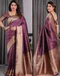 MODERN BANARASI SILK ZARI WOVEN WORK SAREE WITH UNSTITCHED BLOUSE PURPLE