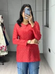 MODERN CAMBRIC COTTON FLORAL PRINTED WORK SHORT KURTI RED