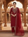 MODERN CHANDERI COTTON CODING SEQUENCE & JHARKAN BUTTI WORK TOP BOTTOM WITH DUPATTA MAROON