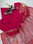 MODERN CHANDERI SEQUENCE CODING EMBROIDERY WORK TOP BOTTOM WITH DUPATTA FESTIVE WEAR WHOLESALE PRICE ETHNIC GARMENT (2)