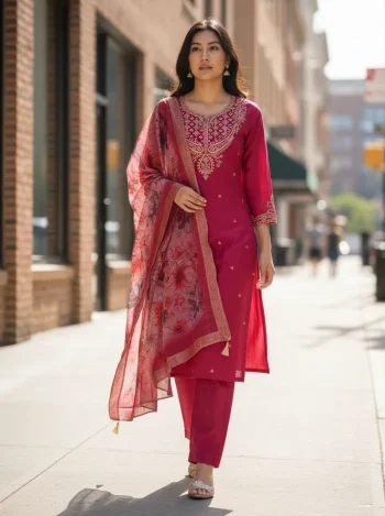 MODERN CHANDERI SEQUENCE CODING EMBROIDERY WORK TOP BOTTOM WITH DUPATTA RANI
