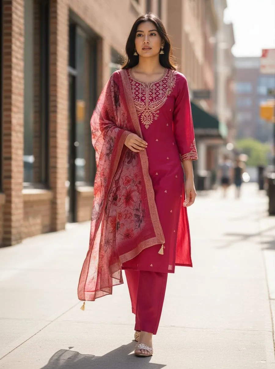 MODERN CHANDERI SEQUENCE CODING EMBROIDERY WORK TOP BOTTOM WITH DUPATTA FESTIVE WEAR WHOLESALE PRICE ETHNIC GARMENT (2)