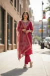 MODERN CHANDERI SEQUENCE CODING EMBROIDERY WORK TOP BOTTOM WITH DUPATTA FESTIVE WEAR WHOLESALE PRICE ETHNIC GARMENT (2)