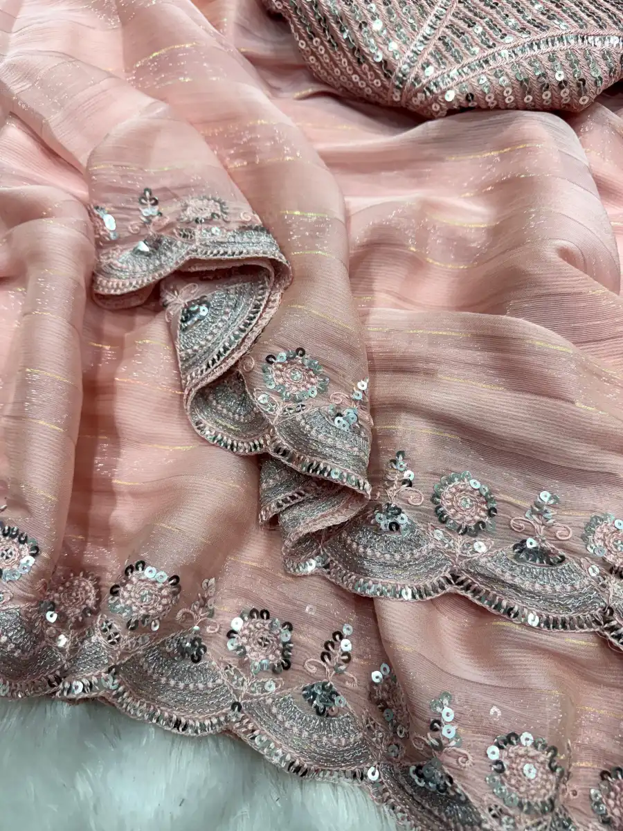 MODERN CHIFFON WEAVING ZARI LINE AND SEQUENCE MULTI CONTRAST PALLU EMBROIDERY WORK SAREE WITH UNSTITCHED BLOUSE FESTIVE WEAR WHOLESALE PRICE ETHNIC GARMENT (7)