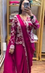 MODERN CHINON EMBROIDERY WORK READY TO WEAR SAREE WITH FULL STITCHED JACKET AND BLOUSE PARTY WEAR WHOLESALE PRICE ETHNIC GARMENT (4)
