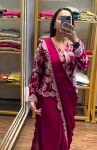 MODERN CHINON EMBROIDERY WORK READY TO WEAR SAREE WITH FULL STITCHED JACKET AND BLOUSE PARTY WEAR WHOLESALE PRICE ETHNIC GARMENT (4)