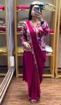 MODERN CHINON EMBROIDERY WORK READY TO WEAR SAREE WITH FULL STITCHED JACKET AND BLOUSE PINK